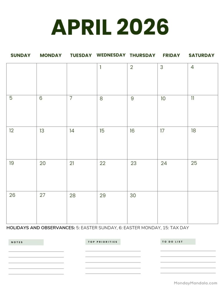 April Calendar 2026 Printable: Your Comprehensive Guide to Organization and Planning