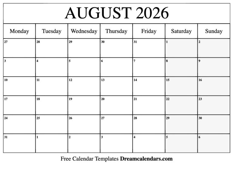 August 2026 Calendar Printable Free: A Comprehensive Guide