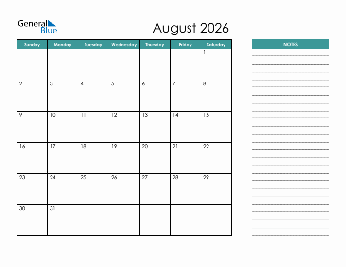 August Calendar 2026 Printable: Plan Your Month with Ease