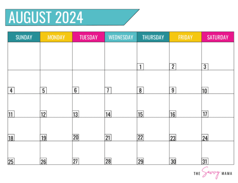 August Monthly Calendar Printable: The Key to Staying Organized and Productive