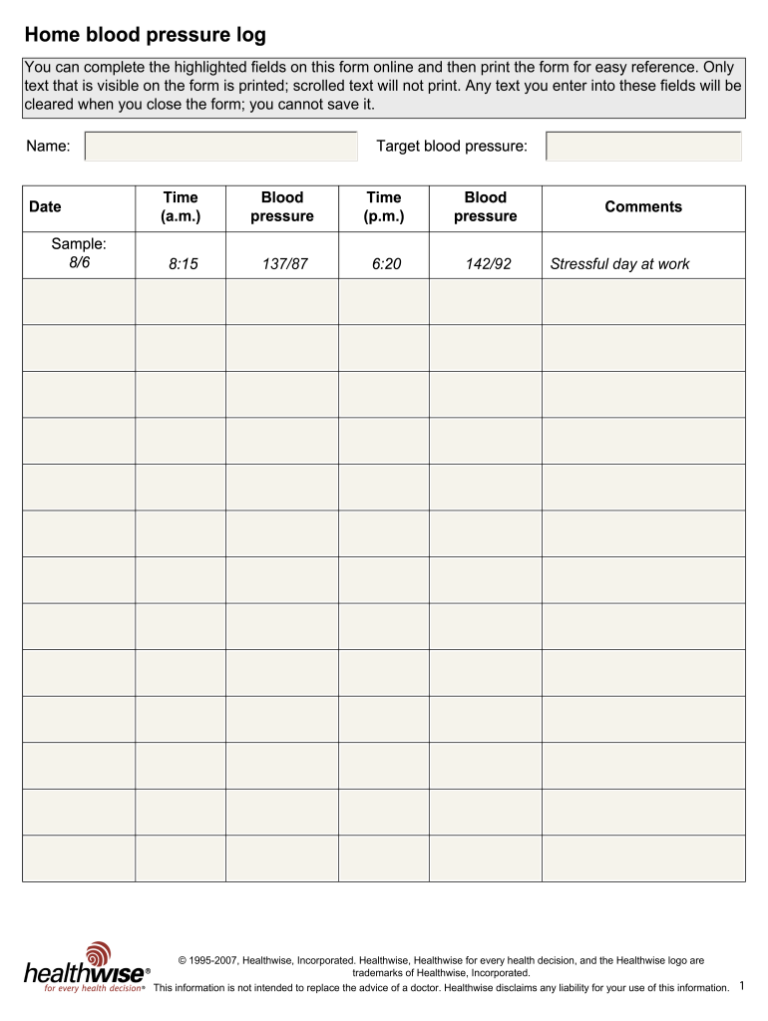 Blood Pressure Log Printable Free: A Comprehensive Guide to Monitoring Your Health