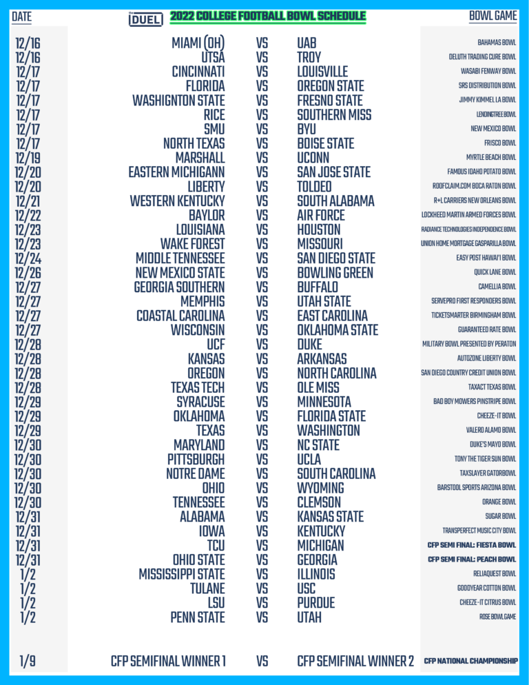 Bowl Schedule Printable: Your Guide to Game Day Planning