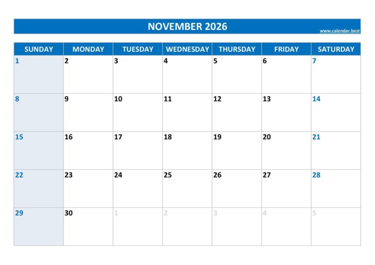 Calendar November 2026 Printable: Your Ultimate Guide to Time Management and Organization