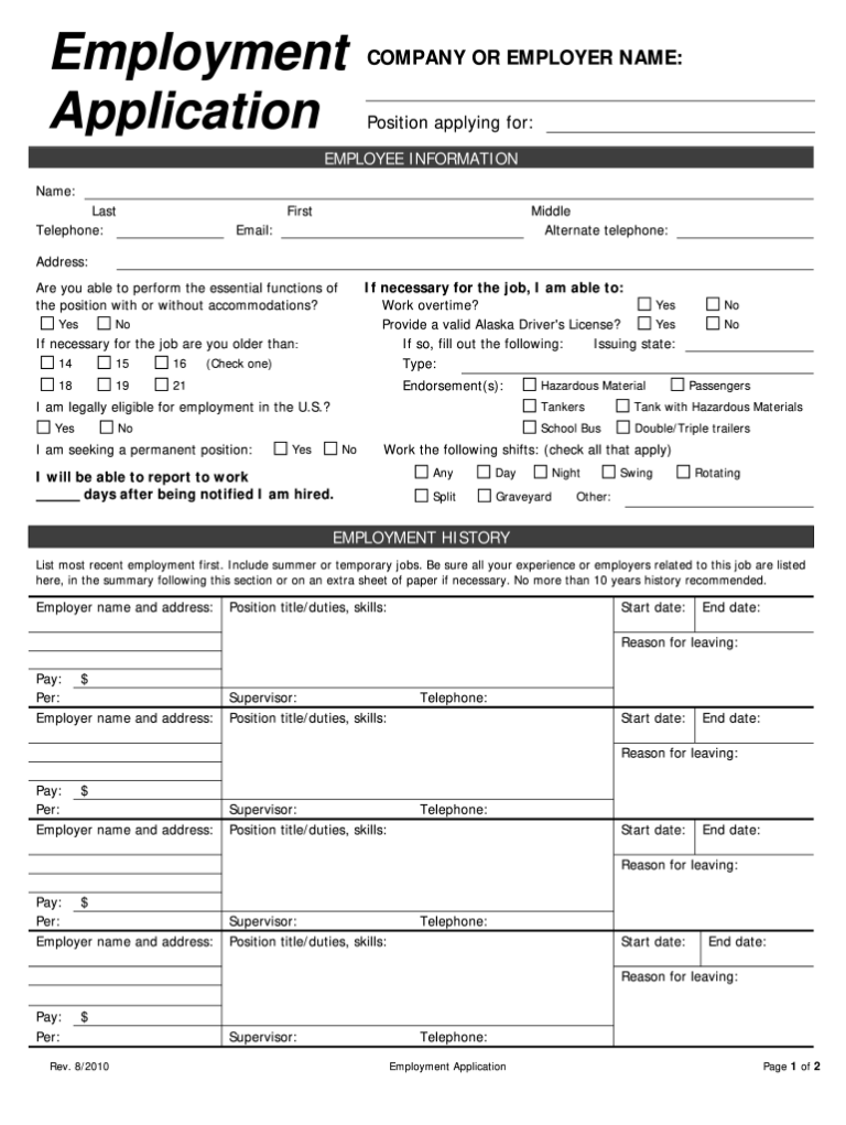 Employment Application Form Free Printable: A Guide to Creating an Effective Form