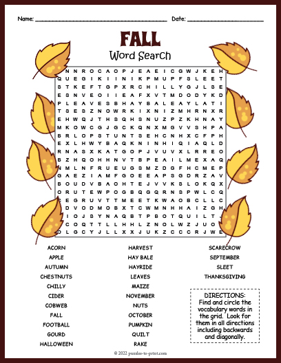 Fall Word Search Puzzles Printable: Engage in Autumnal Fun and Enhance Cognitive Skills