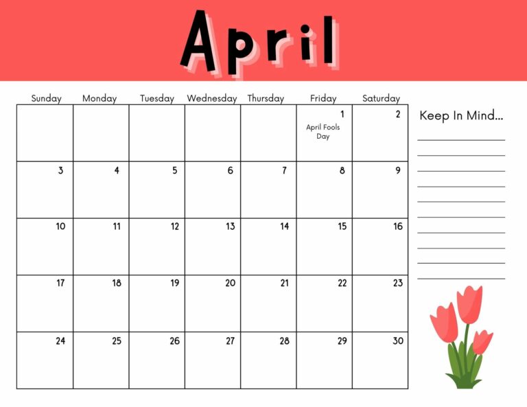 Free Printable April Calendar: Your Essential Time Management Tool