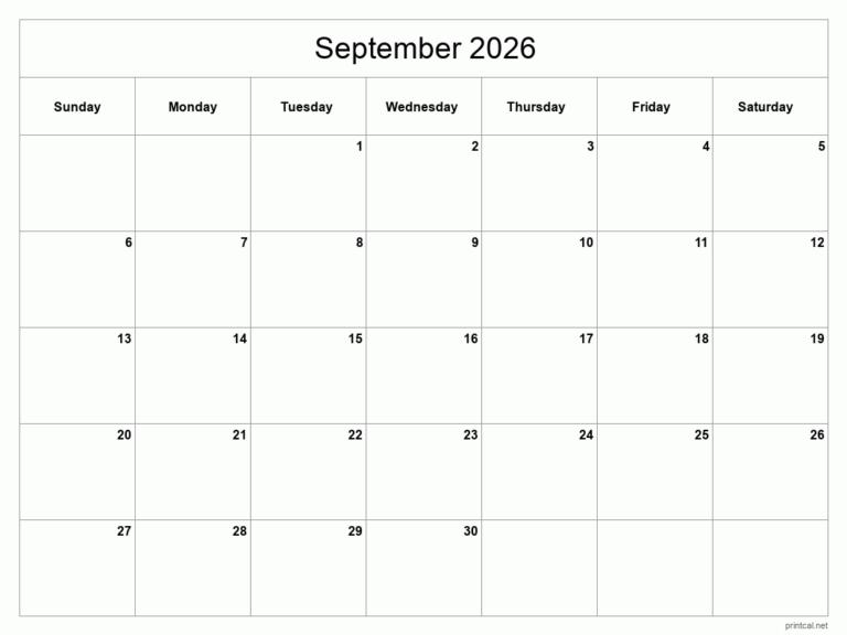 Free Printable Calendar September 2026: Your Guide to Organization and Productivity