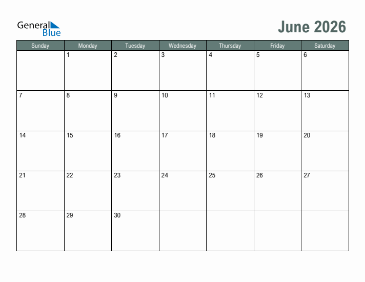 Free Printable June 2026 Calendar: Plan Your Month with Ease