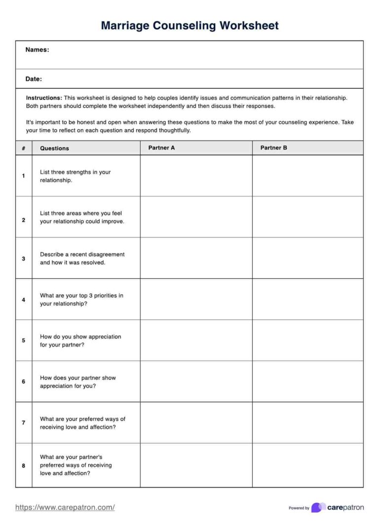 Free Printable Pre Marriage Counseling Worksheets: A Guide to Enhanced Communication and Relationship Success