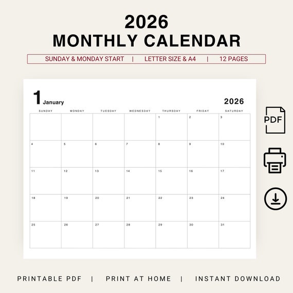 January Calendar 2026 Printable: Plan and Organize Your Year with Ease