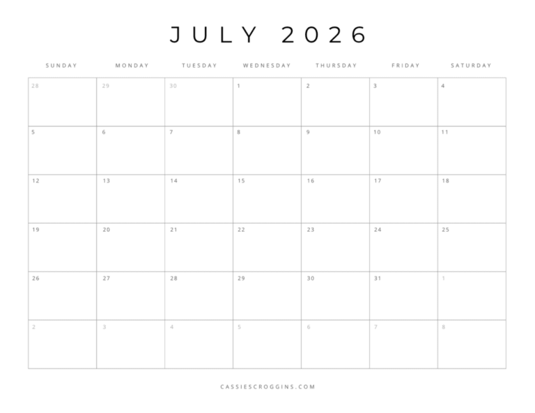 July Printable Calendar 2026: A Guide to Planning and Organization