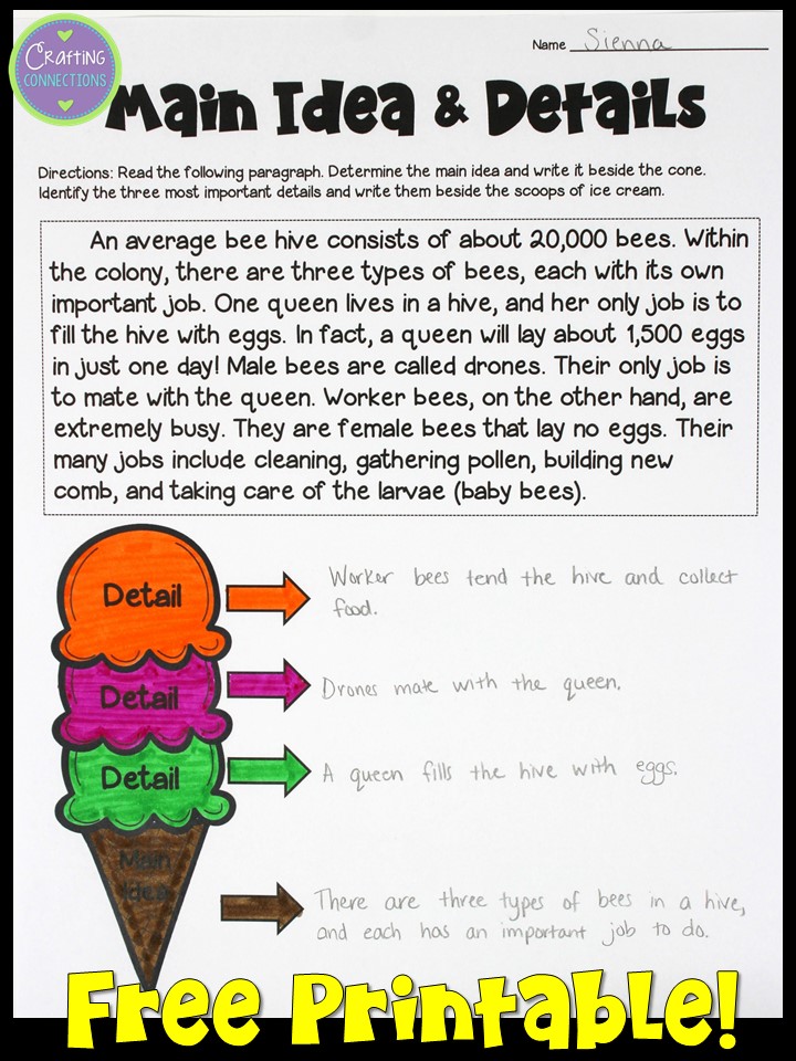 Main Idea Printable: Engage, Teach, and Assess