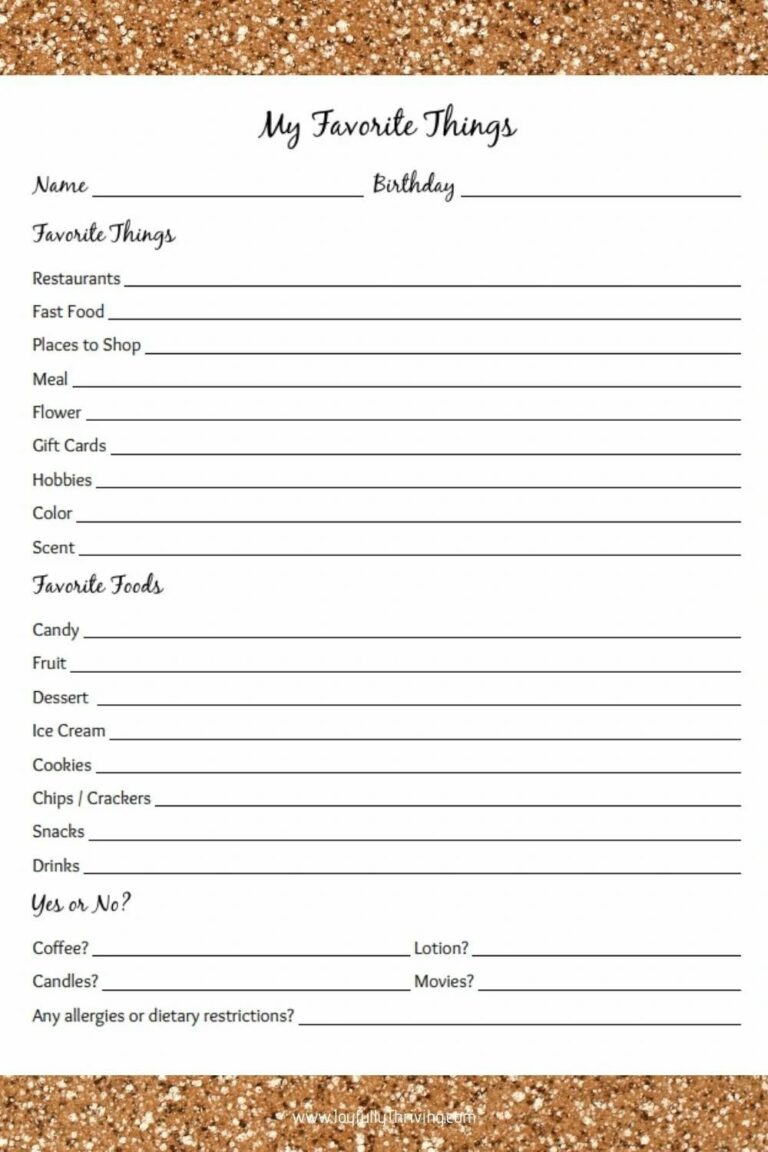 My Favorite Things List Printable: The Ultimate Guide to Creating a Personalized List