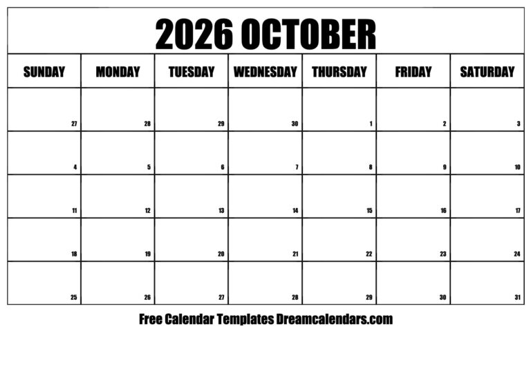 Printable Calendar 2026 October: Your Guide to Organization and Productivity