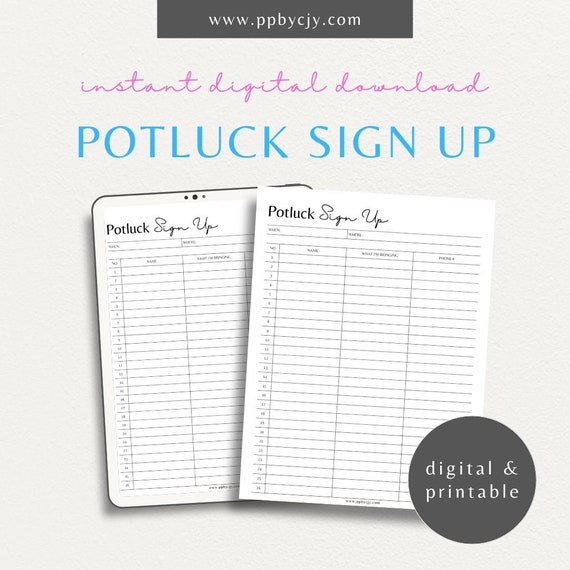 Printable Potluck Sign Up Sheet: The Essential Guide to Planning and Organizing Stress-Free Gatherings