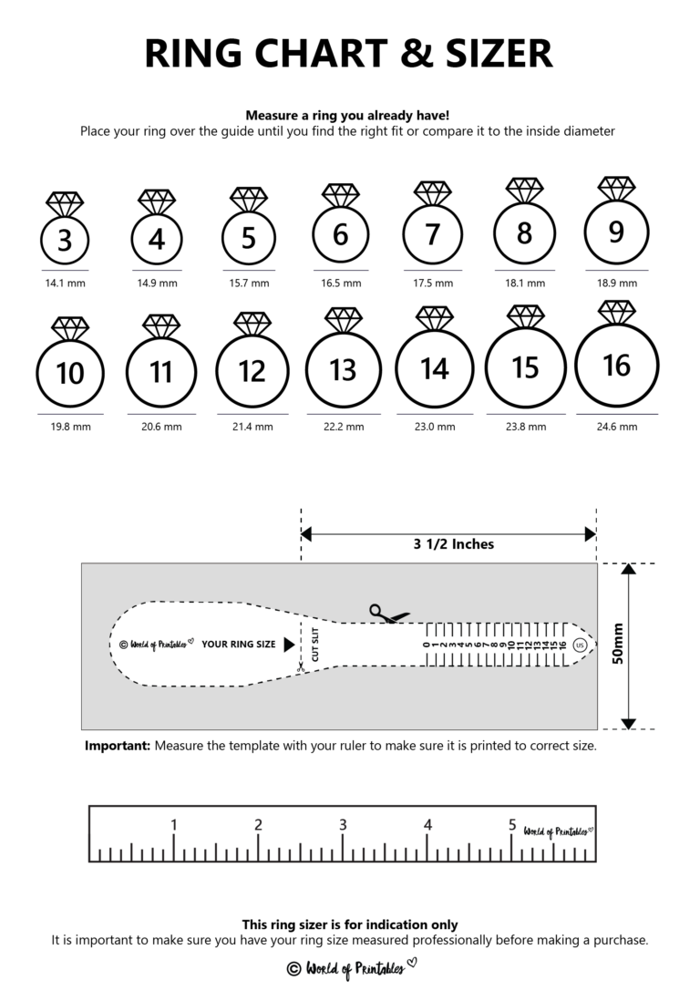 Printable Ring Size Chart: Your Guide to Finding the Perfect Fit