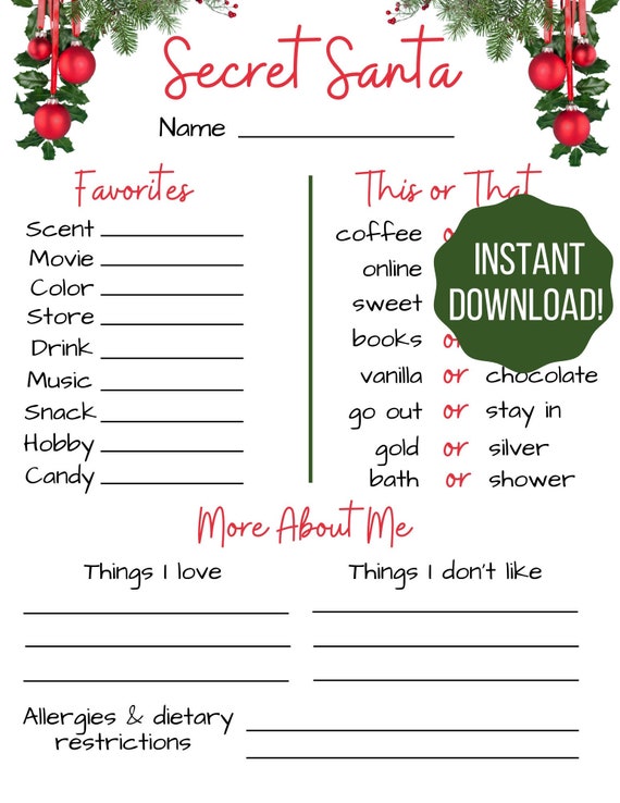 Printable Secret Santa Questions: A Guide to Festive Fun