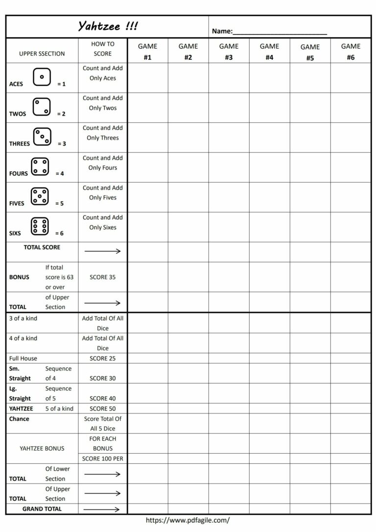 Printable Yahtzee Score Sheet: Elevate Your Gaming Experience