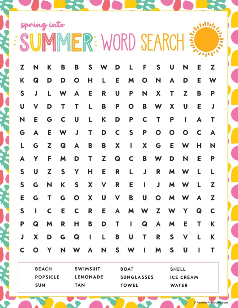 Summer Word Search Free Printable: Enhance Learning and Enjoyment