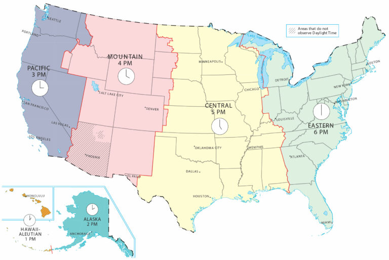 Us Time Zone Map Printable: A Comprehensive Guide to Time Zones in the United States