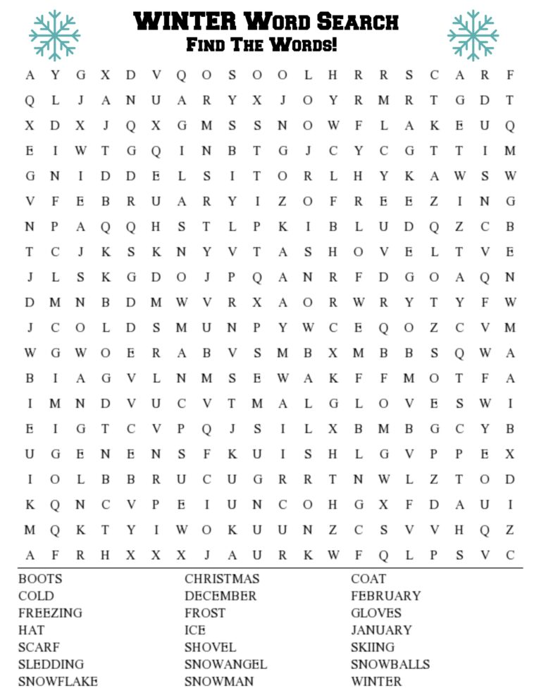 Winter Word Search Printable: A Chilling Challenge for Wordsmiths