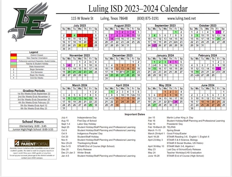 2023 2024 LISD Calendar Gilbert Gerdes Junior High School