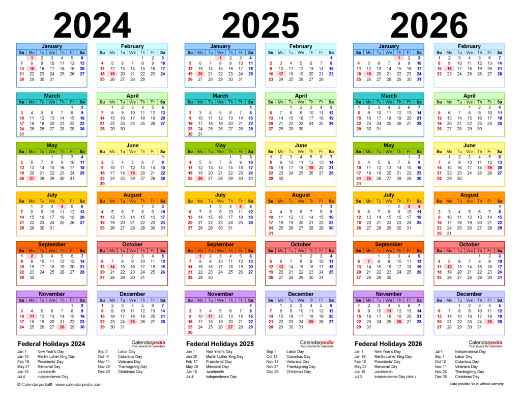 2024 2026 Three Year Calendar Free Printable PDF Templates