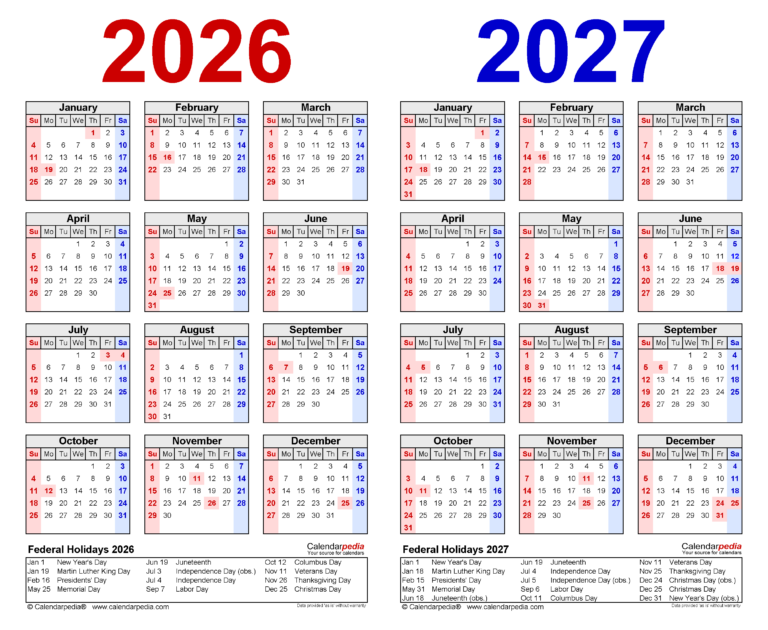 2026 2027 Two Year Calendar Free Printable PDF Templates