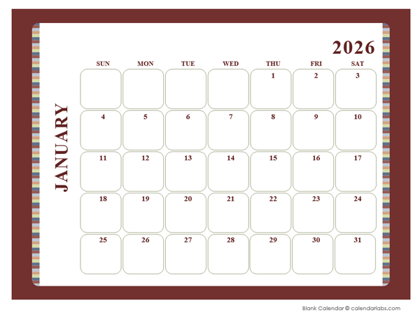 2026 Calendar Template Large Boxes Free Printable Templates