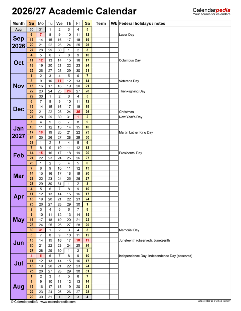 A Comprehensive Guide To The Academic Calendar 2026 2027 School 