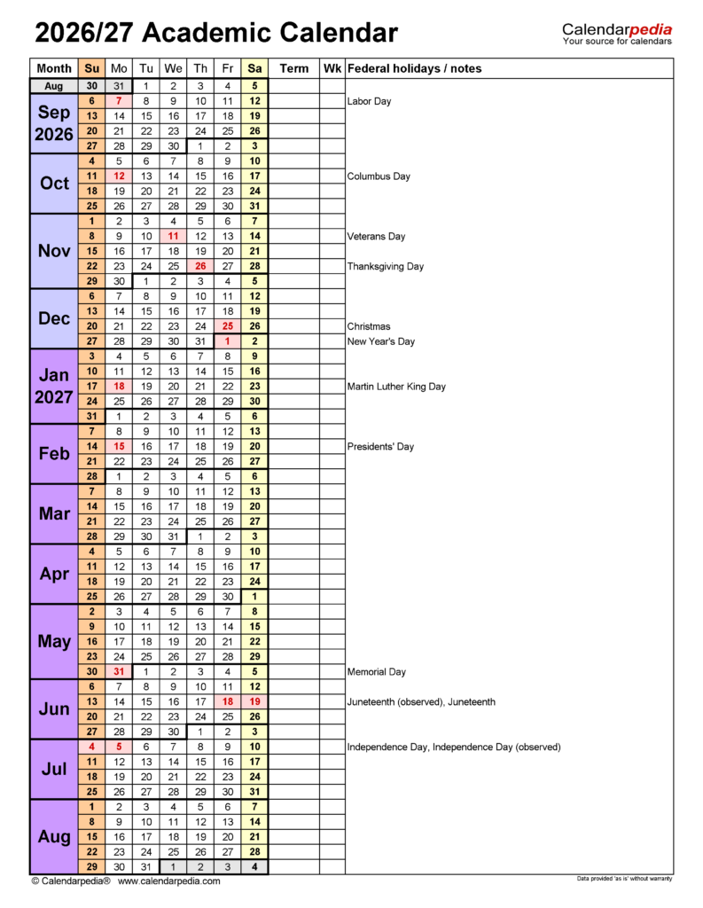 A Comprehensive Guide To The Academic Calendar 2026 2027 School 