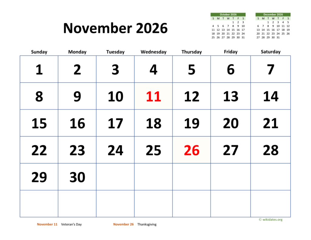 A Comprehensive Guide To The November 2026 Calendar In Word Calendar 