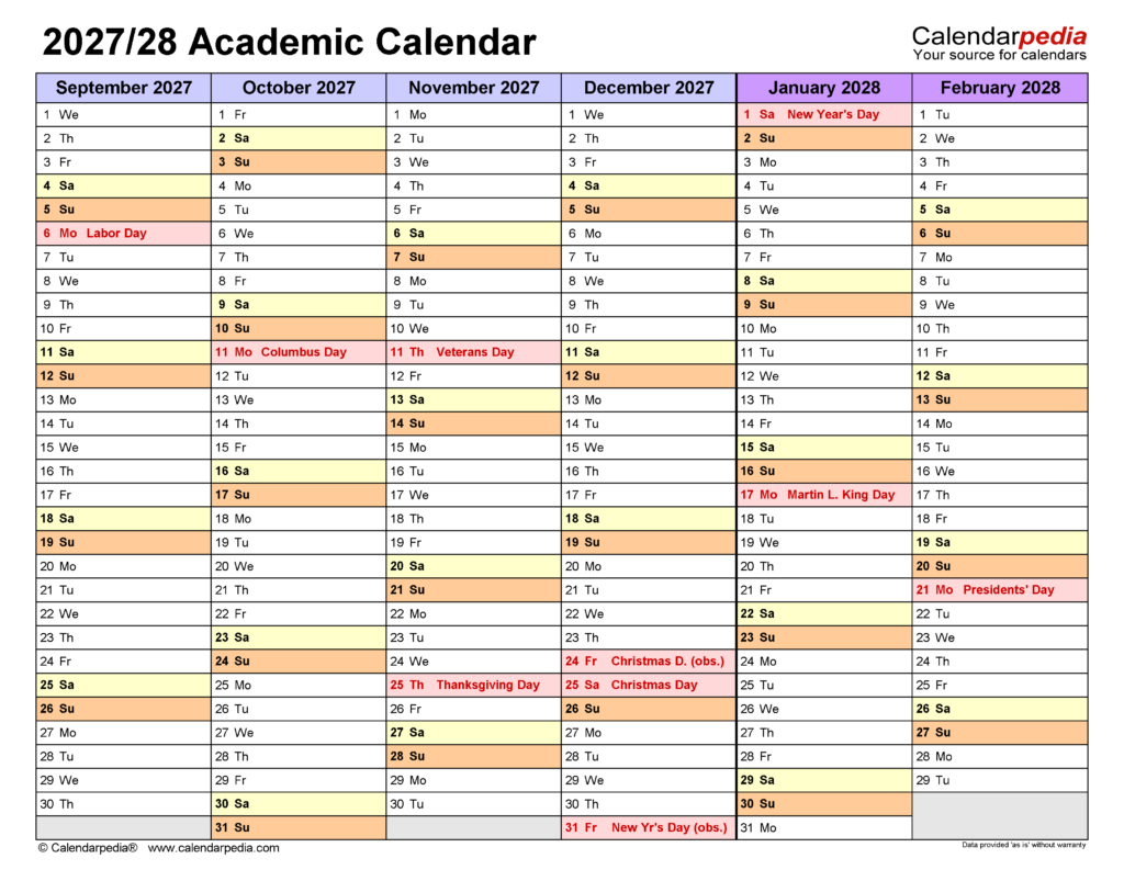 Academic Calendars 2027 2028 Free Printable PDF Templates