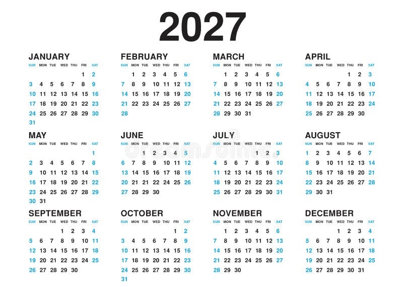 Calendar 2027 Template Vector Simple Minimal Design Planner 2027 Year 