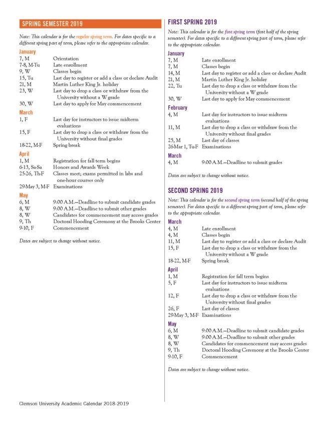 Clemson University Academic Calendar Universitycalendars