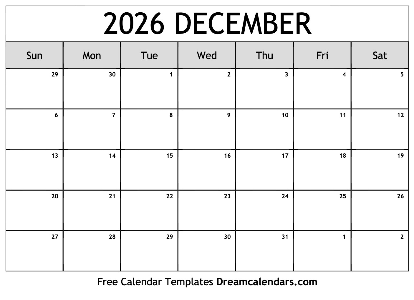 December 2026 Calendar Free Printable With Holidays And Observances