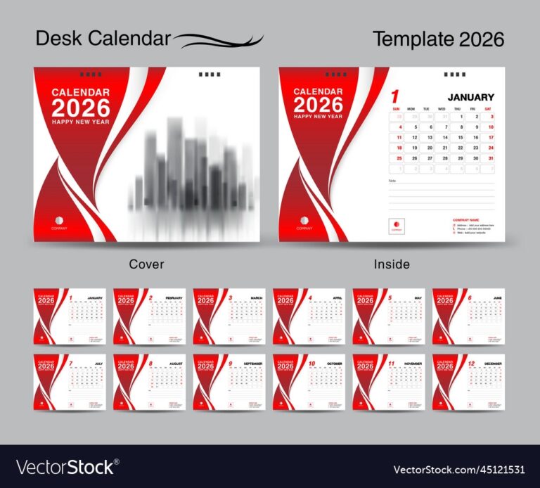 Desk Calendar 2026 Template Set And Red Cover Vector Image