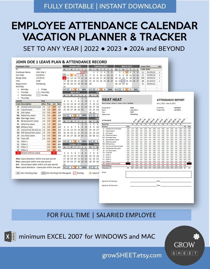 Employee Attendance Calendar 2024 2025 2026 And Beyond Vacation Leave 