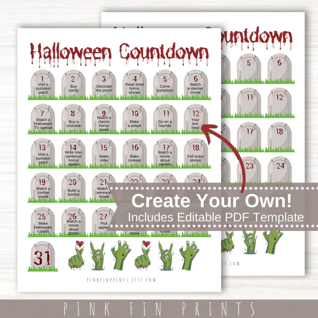 Halloween Movie Advent Calendar Printable Calendars AT A GLANCE