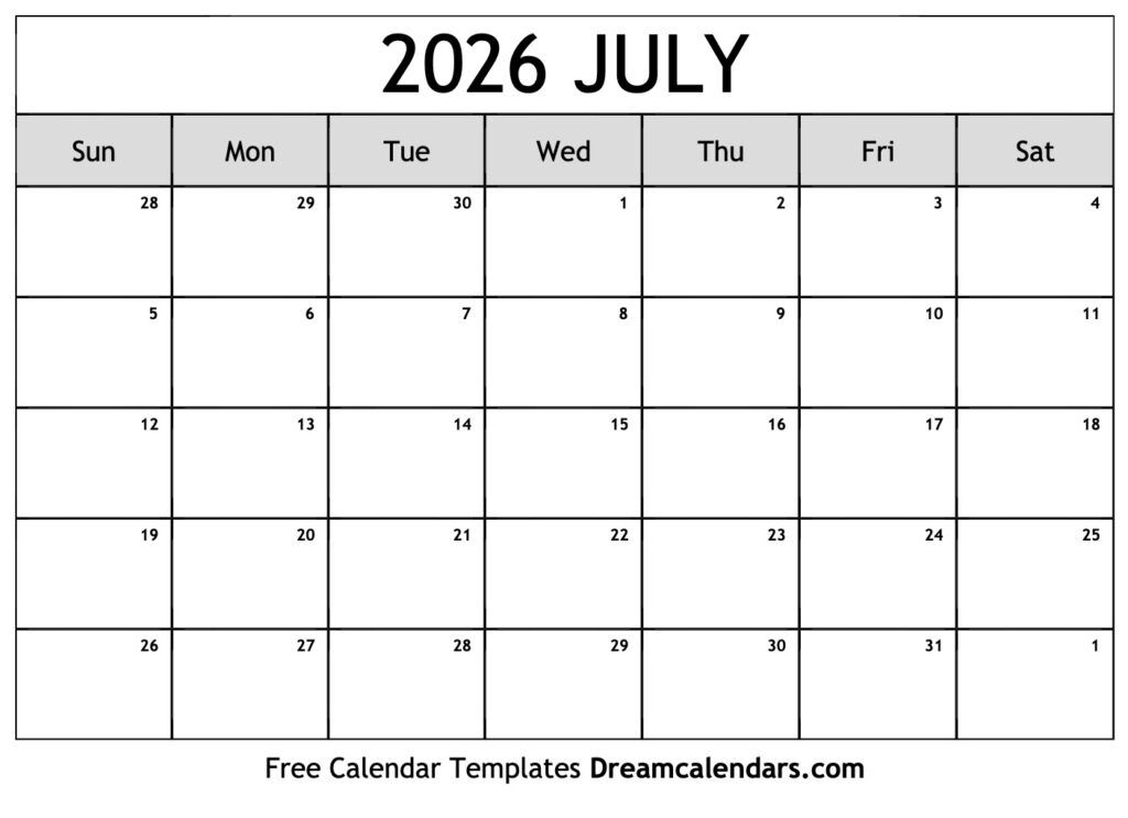 July 2026 Calendar Free Printable With Holidays And Observances