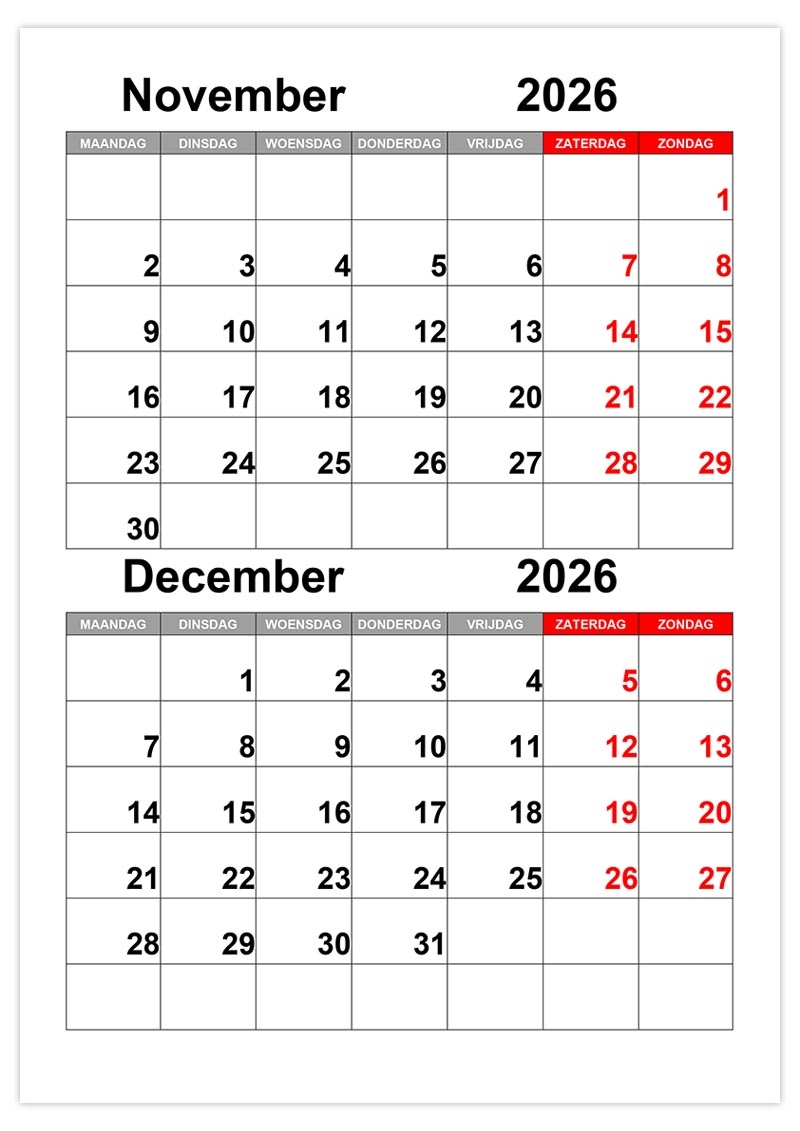 Kalender November December 2026 Kalende ru