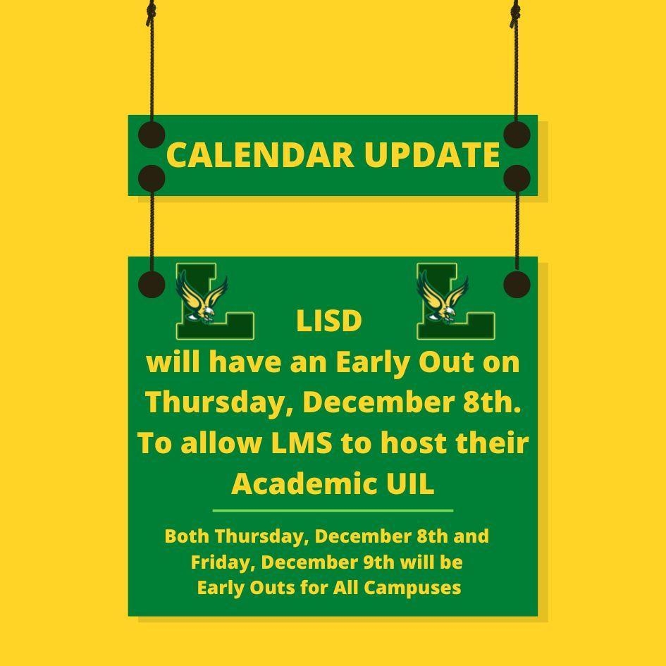 LISD Calendar Update Lexington Independent School District