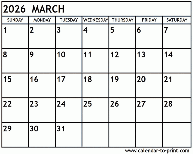 March 2026 Calendar Printable