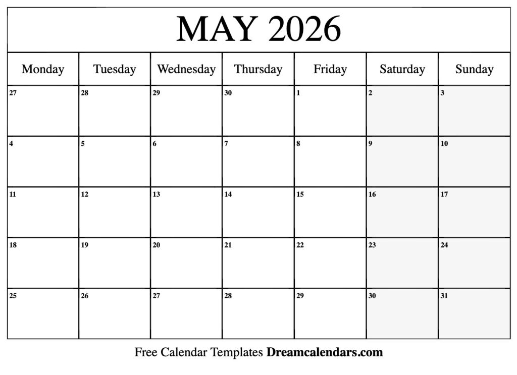 May 2026 Calendar Free Printable With Holidays And Observances