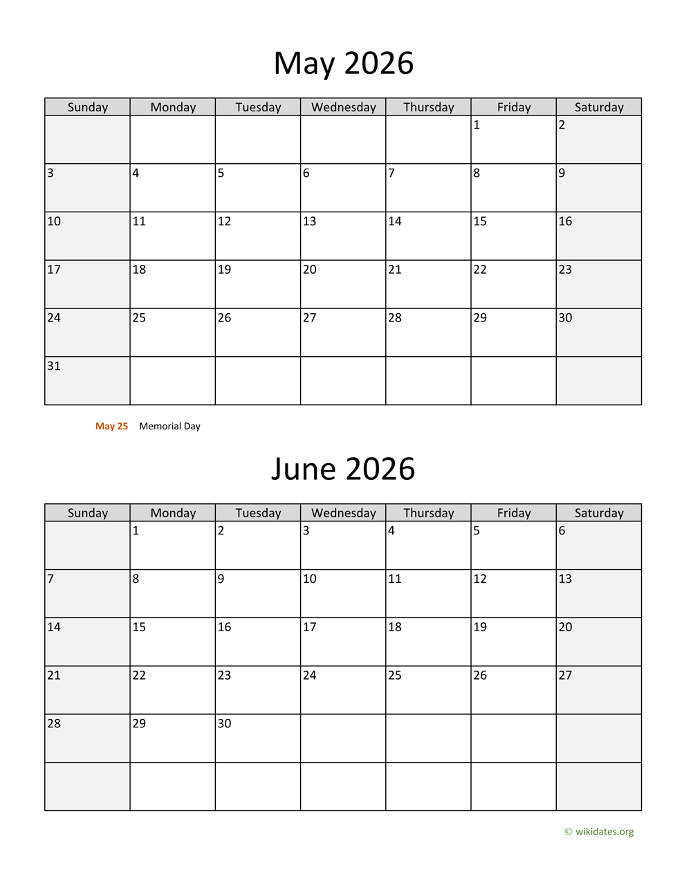 May And June 2026 Calendar WikiDates