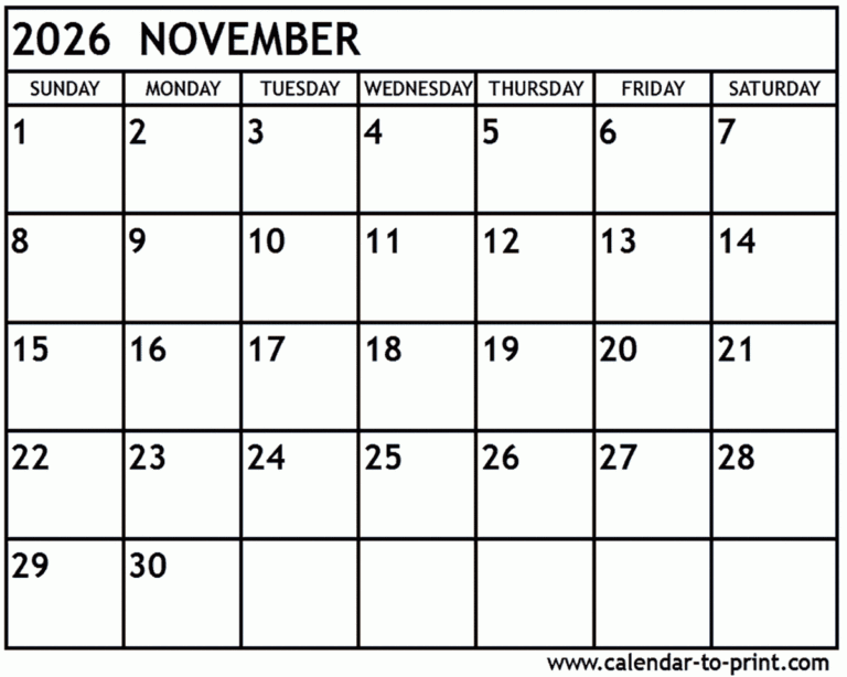 November 2026 Calendar Printable