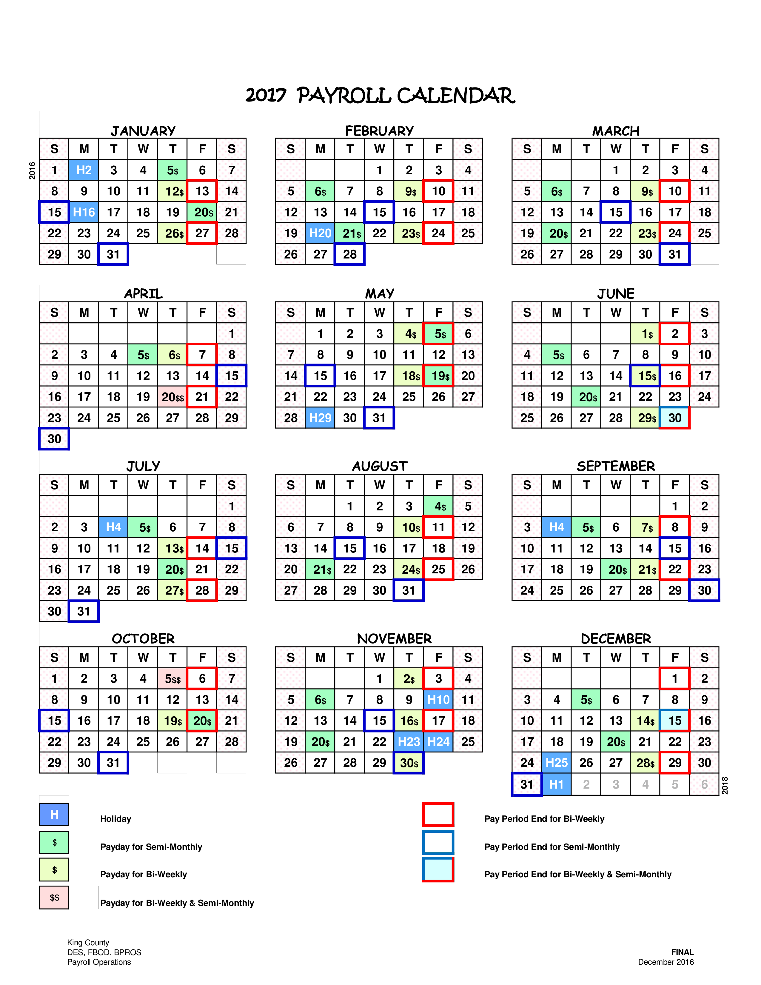 Payroll Calendar Template Excel