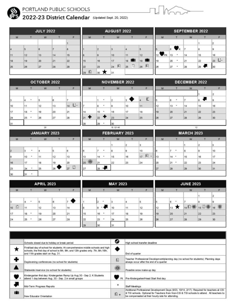 Portland Public Schools Calendar Holidays 2022 2023 PDF