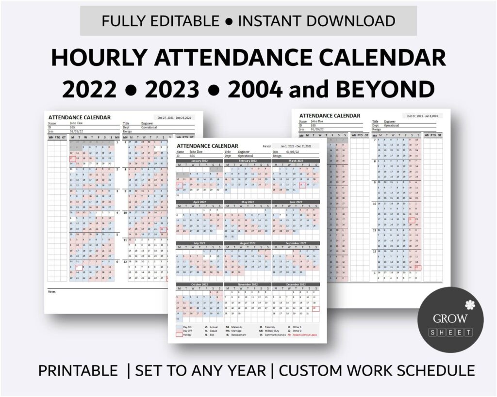 Printable Hourly Employee Attendance Calendar Custom Attendance 