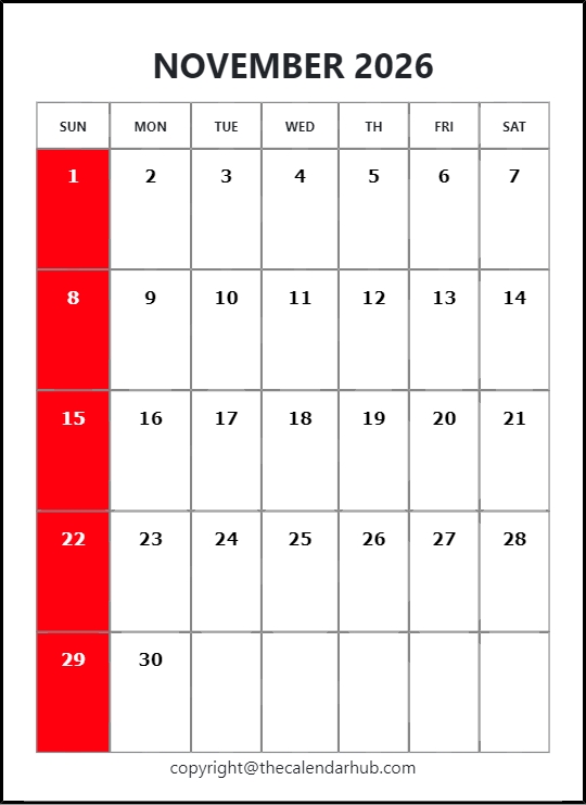 Printable November 2026 Calendar With Holidays